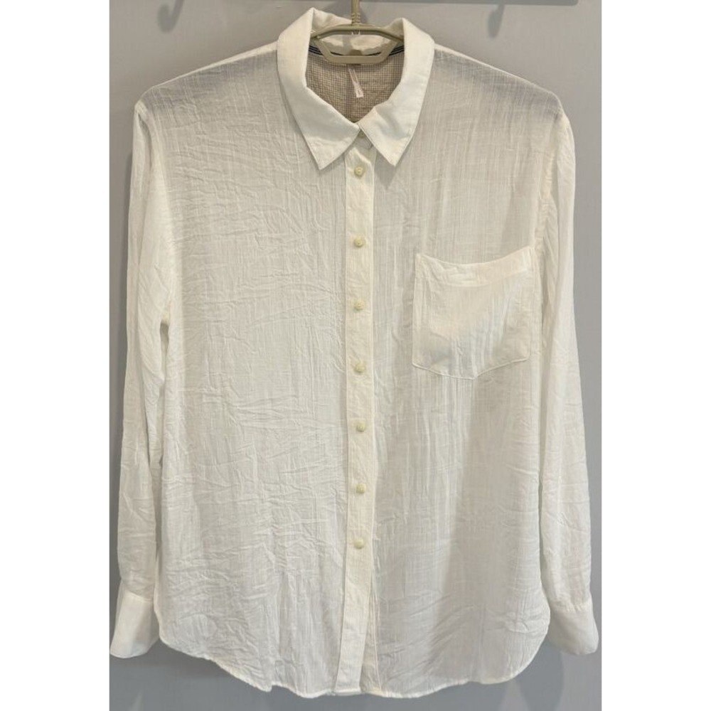 Free People Thats a Wrap Shirt Beach Coastal White Boho Button Down Size L